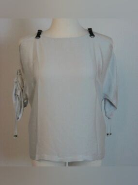 MICHAEL Michael Kors Cream Short-Sleeve Boatneck Top with Buckle Straps